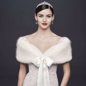 Fur wrap with satin ribbon